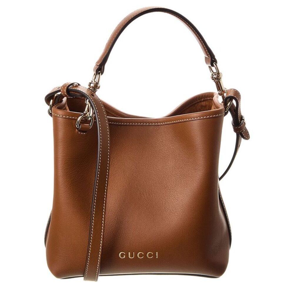 Gucci Gg Mini Emblem Leather Bucket Bag, Brown